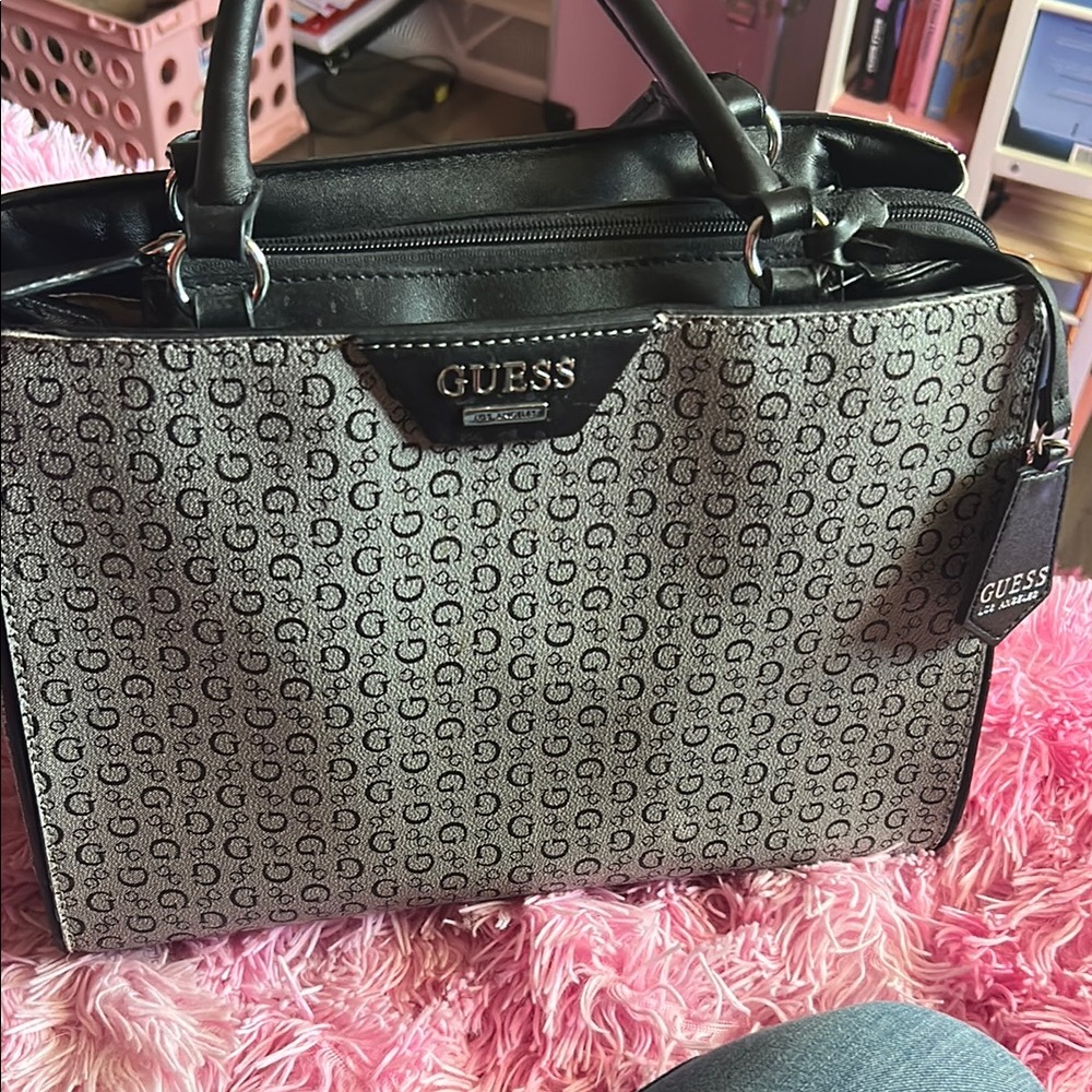 - Guess Black and Gray Monogram Tote Bag